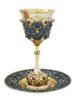 RUSSIAN SILVER ENAMEL KIDDUSH CUP AND DISH W GEMS PIC-2