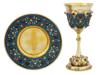 RUSSIAN SILVER ENAMEL KIDDUSH CUP AND DISH W GEMS PIC-1