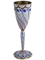 RUSSIAN 84 SILVER CLOISONNE ENAMEL TALL GOBLET