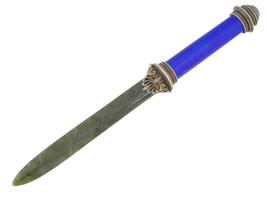 RUSSIAN SILVER ENAMEL NEPHRITE JADE LETTER OPENER