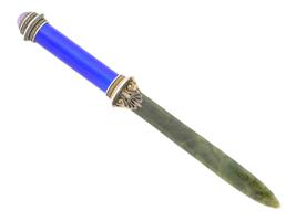 RUSSIAN SILVER ENAMEL NEPHRITE JADE LETTER OPENER