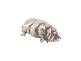 RUSSIAN SILVER FIGURE OF PIG WITH RUBY STONE EYES