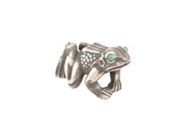 RUSSIAN SILVER FIGURE OF FROG WITH EMERALD EYES