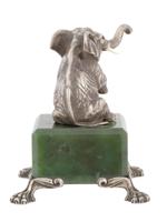 IMPERIAL RUSSIAN SILVER AND JADE ELEPHANT FIGURE