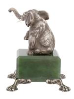 IMPERIAL RUSSIAN SILVER AND JADE ELEPHANT FIGURE