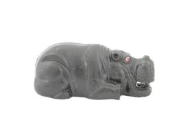 RUSSIAN CARVED BLACK JADE RUBY FIGURE OF A HIPPO