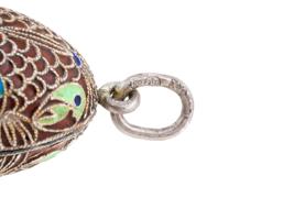 RUSSIAN SILVER CLOISONNE ENAMEL EGG PENDANT W GEMSTONES