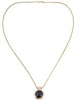 ITALIAN 18K GOLD 925 SILVER NECKLACE W GARNET PENDANT