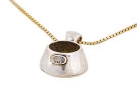 ITALIAN 18K GOLD 925 SILVER NECKLACE W GARNET PENDANT