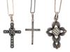 VINTAGE SILVER MARCASITE CROSS PENDANTS WITH CHAINS PIC-0