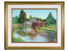 VTG 1965 AMERICAN OIL PAINTING MABRY MILL SIGNED