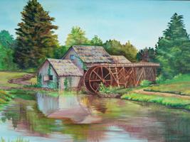 VTG 1965 AMERICAN OIL PAINTING MABRY MILL SIGNED