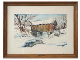 WATERCOLOR PAINTING VERMONT BRIDGE BY R. TODD