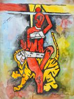 INDIAN WATERCOLOR PAINTING ATTR MF HUSAIN W COA