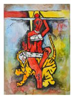 INDIAN WATERCOLOR PAINTING ATTR MF HUSAIN W COA