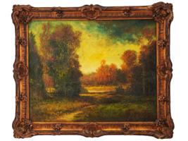 ANTIQUE SIGNED 19TH C LANDSCAPE OIL PAINTING