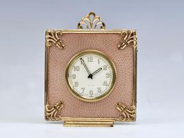 SWISS GILT BRONZE AND GOULOCHE ENAMEL DESK CLOCK