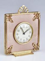 SWISS GILT BRONZE AND GOULOCHE ENAMEL DESK CLOCK