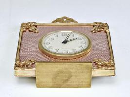 SWISS GILT BRONZE AND GOULOCHE ENAMEL DESK CLOCK