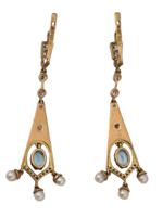 RUSSIAN GOLD ENAMEL DIAMOND SAPPHIRE PEARL EARRINGS