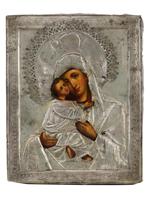 ANTIQUE RUSSIAN 84 SILVER ICON VLADIMIR MOTHER OF GOD