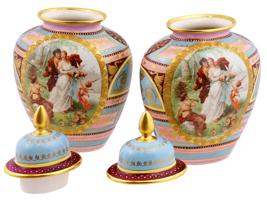 ROYAL VIENNA MANNER COVERED PORCELAIN URN VASES