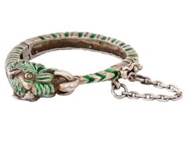 ITALIAN GUCCI SILVER ENAMEL TIGER BANGLE BRACELET