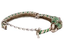 ITALIAN GUCCI SILVER ENAMEL TIGER BANGLE BRACELET