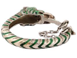 ITALIAN GUCCI SILVER ENAMEL TIGER BANGLE BRACELET