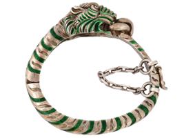 ITALIAN GUCCI SILVER ENAMEL TIGER BANGLE BRACELET