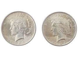 1924 US MINT UNCIRCULATED PEACE DOLLAR SILVER COINS