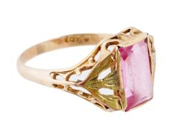 ANTIQUE 10K YELLOW GOLD PINK SAPPHIRE COCKTAIL RING