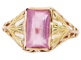 ANTIQUE 10K YELLOW GOLD PINK SAPPHIRE COCKTAIL RING