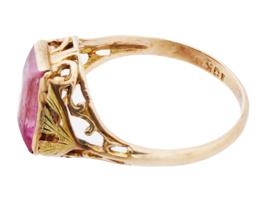 ANTIQUE 10K YELLOW GOLD PINK SAPPHIRE COCKTAIL RING