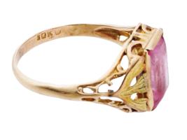 ANTIQUE 10K YELLOW GOLD PINK SAPPHIRE COCKTAIL RING