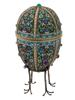 LARGE RUSSIAN SILVER ENAMEL EGG W GEMSTONES ON STAND PIC-0