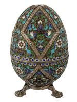 LARGE RUSSIAN 88 SILVER ENAMEL EGG BOX ON STAND