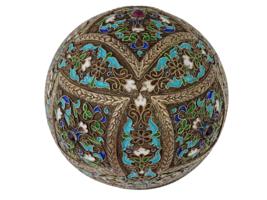 LARGE RUSSIAN 88 SILVER ENAMEL EGG BOX ON STAND