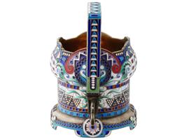 RUSSIAN 88 SILVER ENAMEL KOVSH FORM GLASS HOLDER