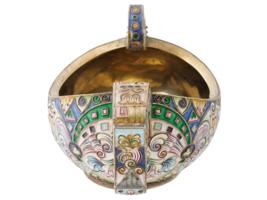 RUSSIAN GILT SILVER CLOISONNE ENAMEL KOVSH LADLE