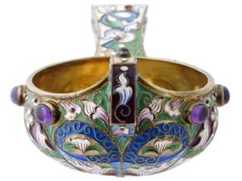 RUSSIAN GILT SILVER CLOISONNE ENAMEL KOVSH LADLE