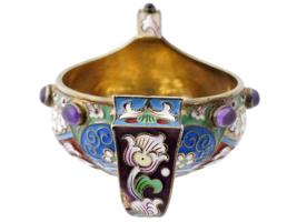 RUSSIAN GILT SILVER CLOISONNE ENAMEL KOVSH LADLE