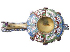 RUSSIAN GILT SILVER CLOISONNE ENAMEL KOVSH LADLE