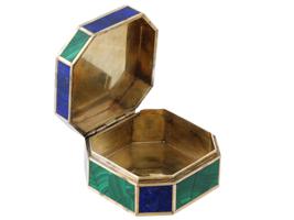 RUSSIAN KREMLIN SILVER ENAMEL LAPIS MALACHITE BOX