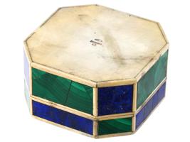 RUSSIAN KREMLIN SILVER ENAMEL LAPIS MALACHITE BOX