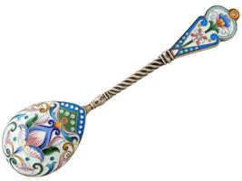 RUSSIAN 88 SILVER GILT AND CLOISONNE ENAMEL SPOON