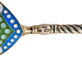 RUSSIAN 88 SILVER GILT AND CLOISONNE ENAMEL SPOON