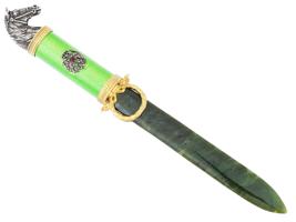 RUSSIAN SILVER ENAMEL JADE GEMSTONE LETTER OPENER