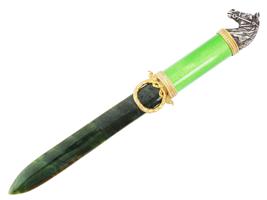 RUSSIAN SILVER ENAMEL JADE GEMSTONE LETTER OPENER