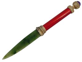 RUSSIAN SILVER ENAMEL JADE GEMSTONE LETTER OPENER